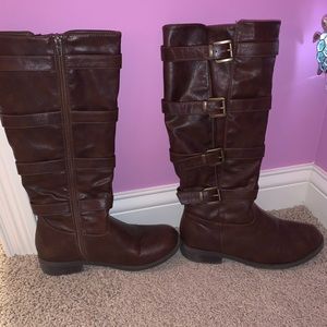 Brown leather boots